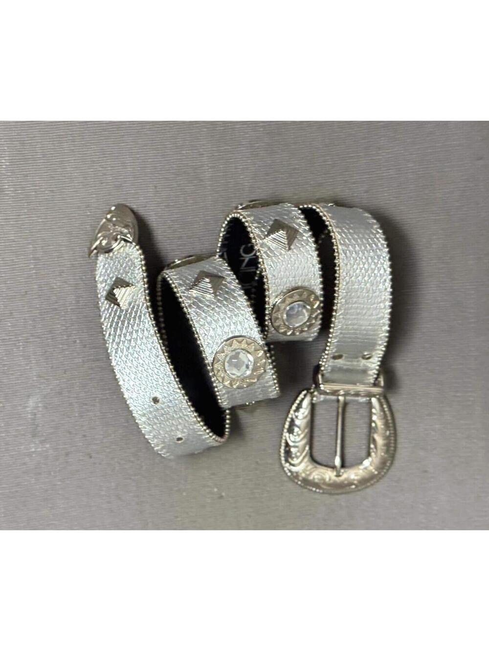 1980's Silver Embellished Belt Jewels and Studs Big Buckle by The Icing XS-S